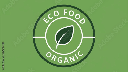 Eco Food Organic Label with Leaf Symbol.