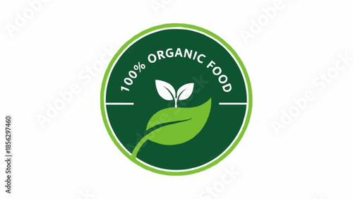 Organic food emblem with leaf and sprout illustration.