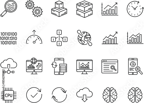 Comprehensive Vector Line Icon Collection Featuring Travel Business Finance Multimedia Cinema Document Management Productivity Strategy Technology And Global Communication Marketing SymbolsWeb