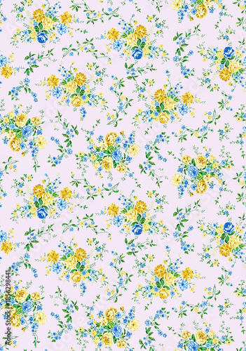 Watercolor Flowers Seamless Pattern Pattern on Light Background