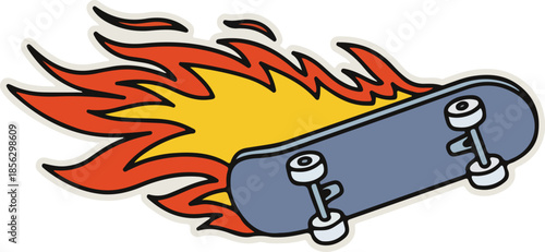 Skateboard with flames on white background
