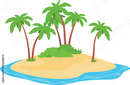 Tropical island with palm trees isolated on