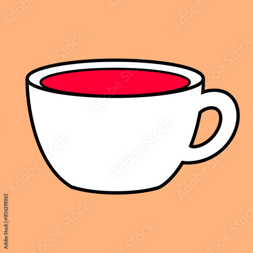 Illustration of a white teacup filled with red liquid.