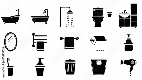 Collection of bathroom icons and symbols for design.