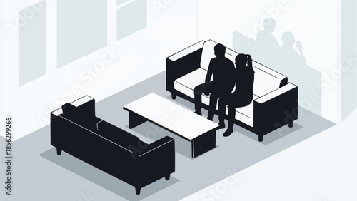 Couple Sitting Together on Sofa in Modern Living Room.