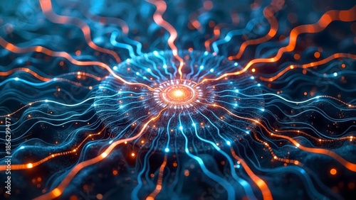 Blue Orange Interwoven Technology Network Node Distribution Map