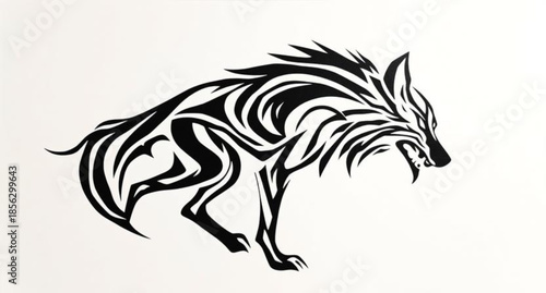 Black silhouette wolf head tribal tattoo vector illustration of a wild animal symbol for a nature logo design art