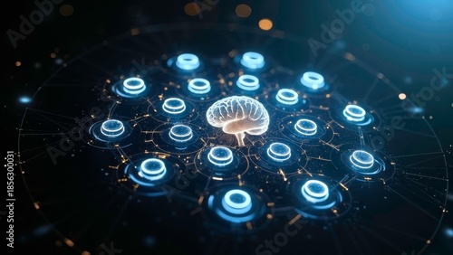 Wallpaper Mural Blue Light Dot Technology Node Network Distribution Map Torontodigital.ca