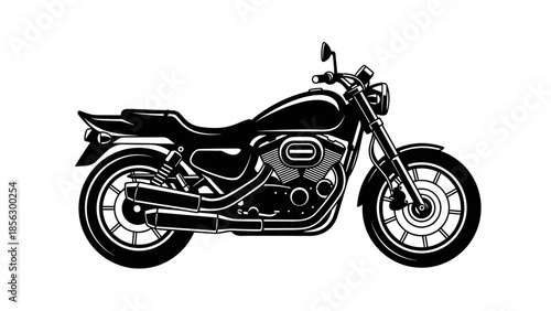 Black and White Motorcycle Illustration Side View.