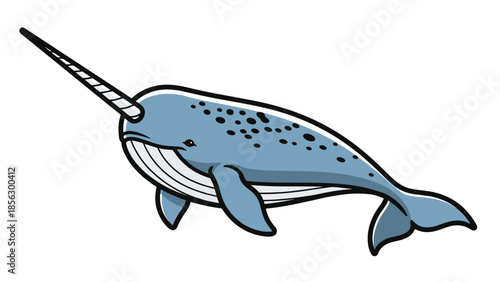 Cartoon Narwhal Illustration with Long Tusk.