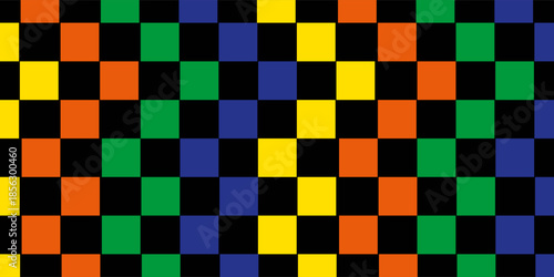 background of rainbow colored squares in yellow, orange, pink, green, blue and purple