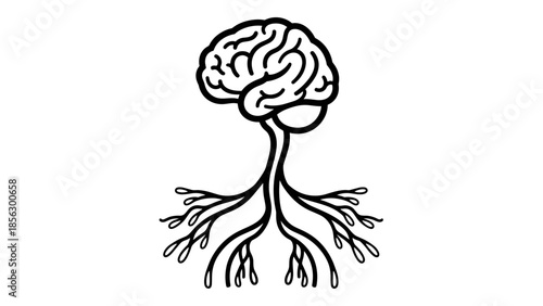 Human Brain with Roots Illustration.