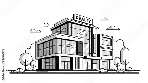 Modern Realty Office Building Illustration.
