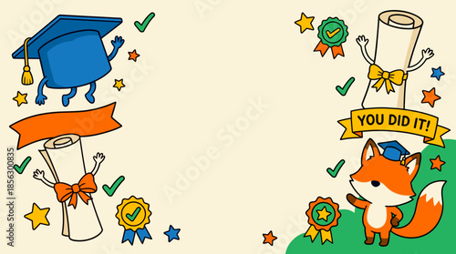 Fun Graduation Celebration: Cute Fox & Diplomas Frame