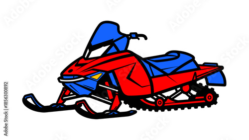 Red and Blue Snowmobile Illustration.