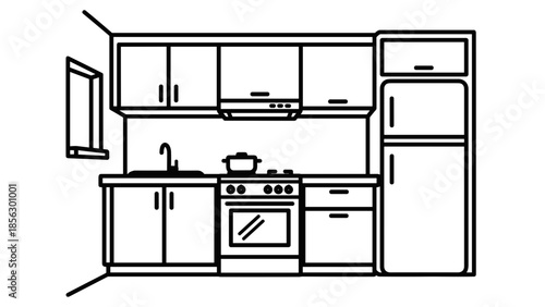 Simple Black and White Kitchen Illustration 1.