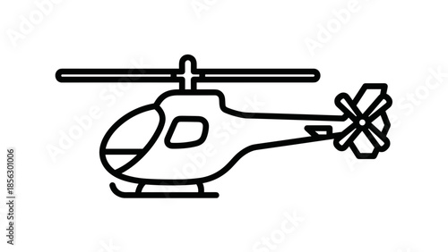Simple Black and White Helicopter Illustration.