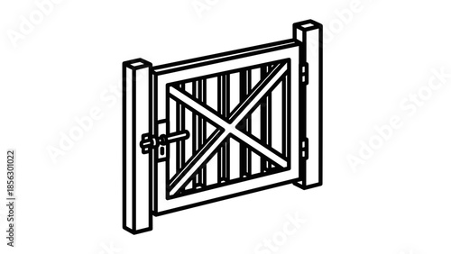 Simple Black and White Wooden Gate Illustration.