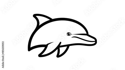 Simple Black Line Drawing of Dolphin.
