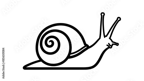 Simple Black Line Drawing of Snail.