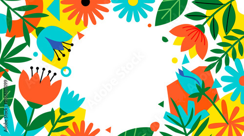 Vibrant Abstract Floral Frame Background: Colorful Shapes & Nature