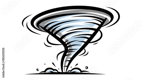 Tornado Illustration with Swirling Winds and Debris.