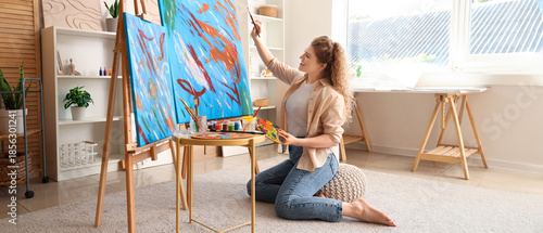 Female artist with palette ...