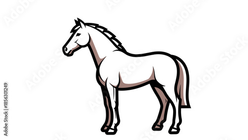 White Horse Standing Side View Illustration.