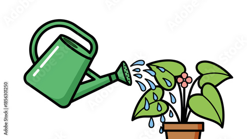 Watering Can Pouring Water on Plant.