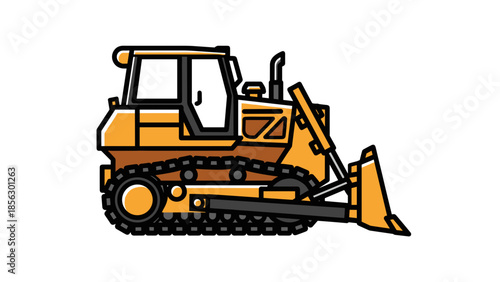 Yellow Bulldozer with Tracks and Blade.