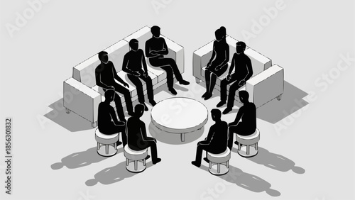 Group of people sitting in a circle for a meeting or therapy session.