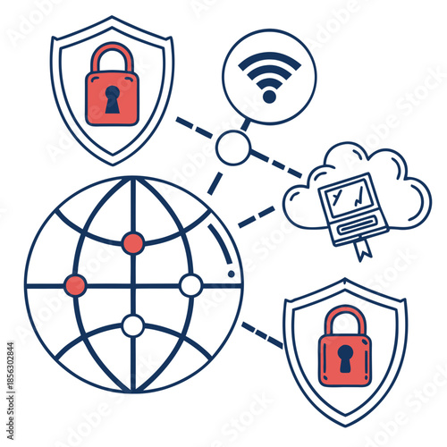 Cyber security icon set. Data and network protection symbols for app, ui, website. Computer technology protection, internet safety, secure cloud access, privacy vector icons.