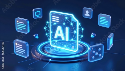Futuristic Artificial Intelligence Data Visualization with Digital File and Networking Elements