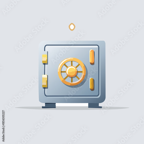 Cartoon Safe with Gold Combination Lock Illustration.