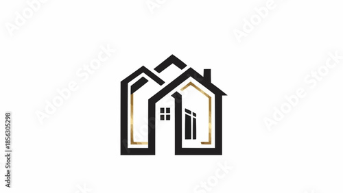 Minimalist house logo design with abstract lines representing real estate business.