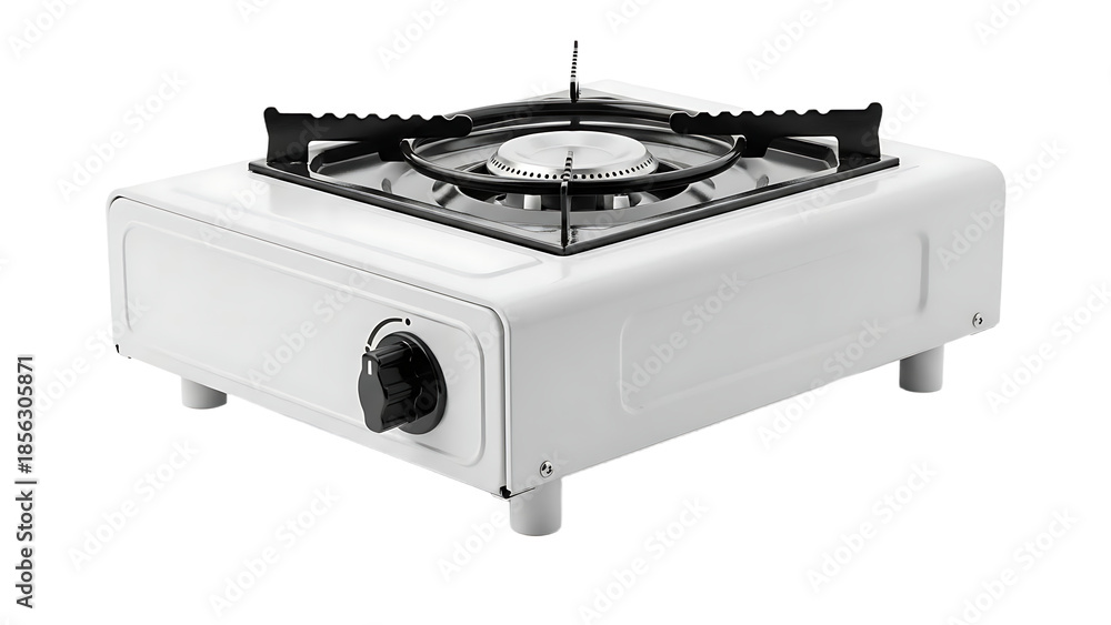 Obraz premium White Single Burner Gas Stove Compact Kitchen Appliance for Cooking