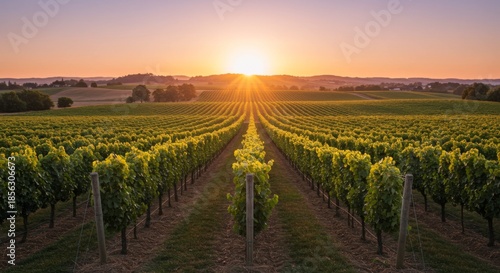 Vineyard at Sunset with Golden Light