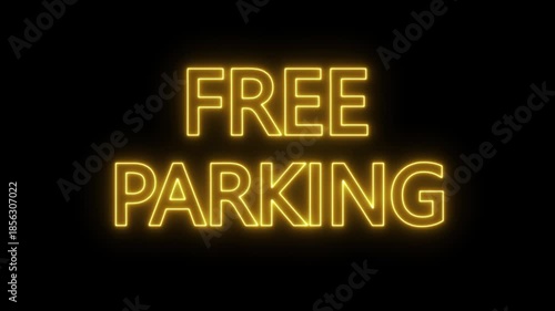 flickering neon free parking text animation. neon sign that flickers and glows with FREE PARKING