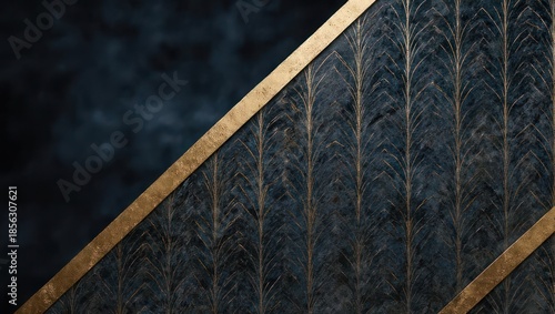 Abstract Geometric Pattern with Gold Accents on Dark Textured Background.