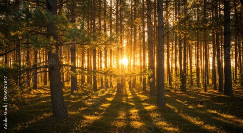 Sunset in a Pine Forest
