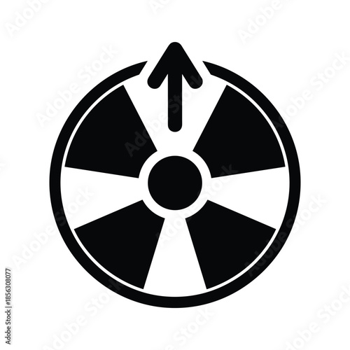 Black and white circular icon with arrow