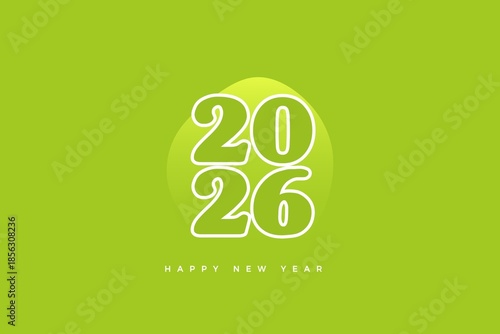 Happy new year 2026 typography on green background 