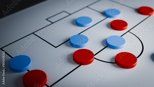 football(soccer) Tactics Board with Blue and Red Markers Strategy. 3d rendering