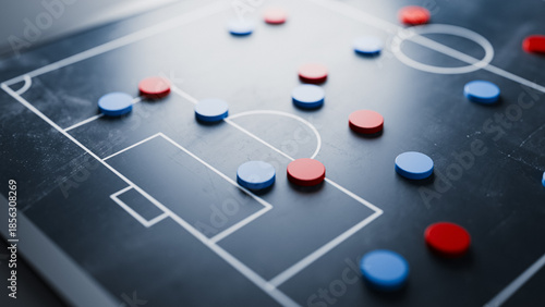 Football(soccer) Strategy Board with 3D Markers Chalkboard Background. 3d rendering