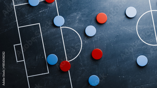 Top View Football(Soccer) Tactics Board Strategy Concept Copy space. 3d rendering