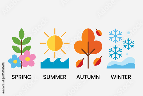 Vector Illustration of the Four Seasons Spring, Summer, Autumn, and Winter
