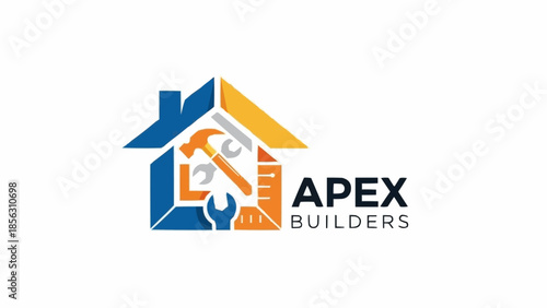 Apex Builders Logo with House and Tools.
