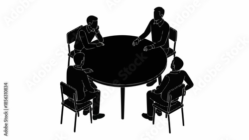 Four silhouetted people sitting around a round table.