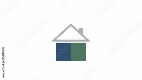Simple stylized house icon with blue and green colors.
