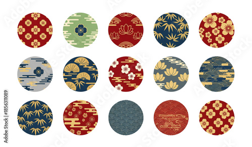 Decorative circular ornament vector set with traditional floral and geometric motifs isolated on white background